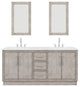 72 Double Sink White Marble Vanity, Gray Oak With Gooseneck Faucets and Mirrors