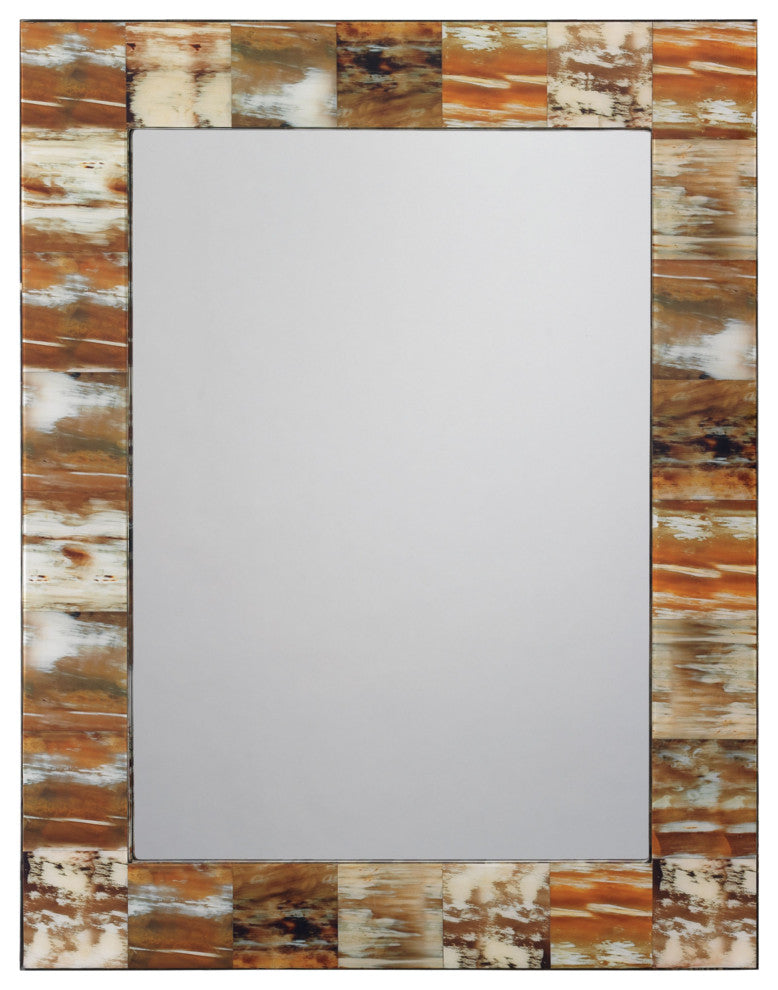 Medium Rectangular Mirror in Natural Faux Horn