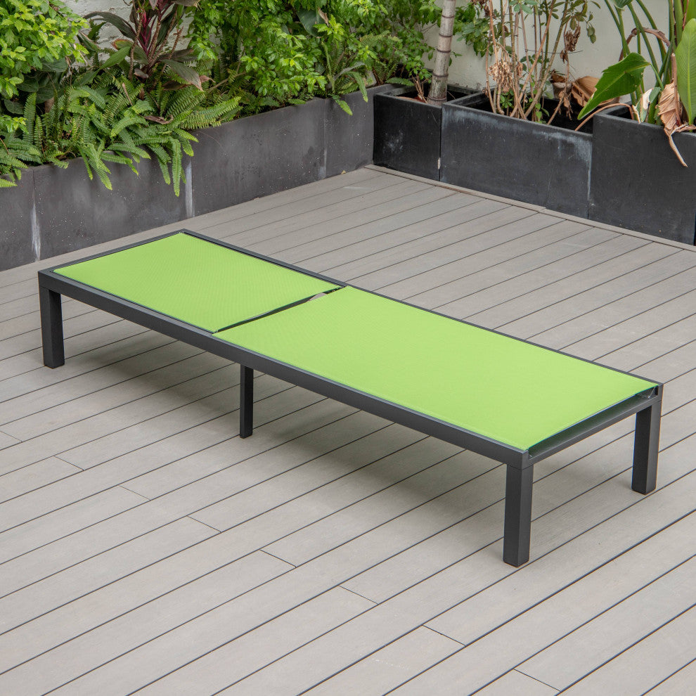 LeisureMod Marlin Patio Chaise Lounge Chair With Black Frame, Green