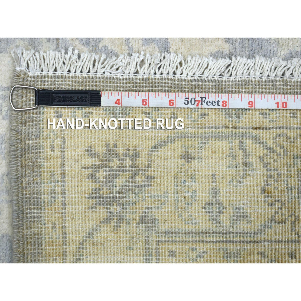 Gray Pure Wool Natural Dyes Hand Knotted Stone Wash Peshawar Rug, 3'0"x4'10"