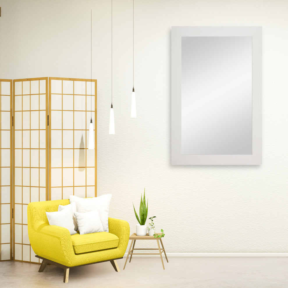 Pendleton Framed Wall Mirror, Rustic White, 20" X 36"