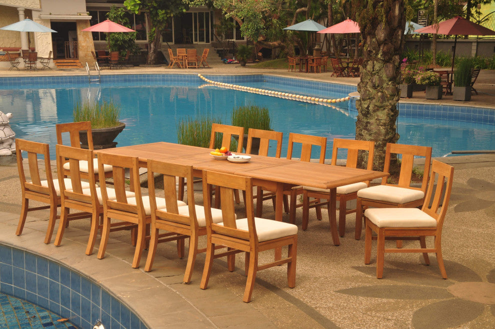 13-Piece Outdoor Teak Dining Set, 117" Rectangle Table, 12 Osbo Armless Chairs