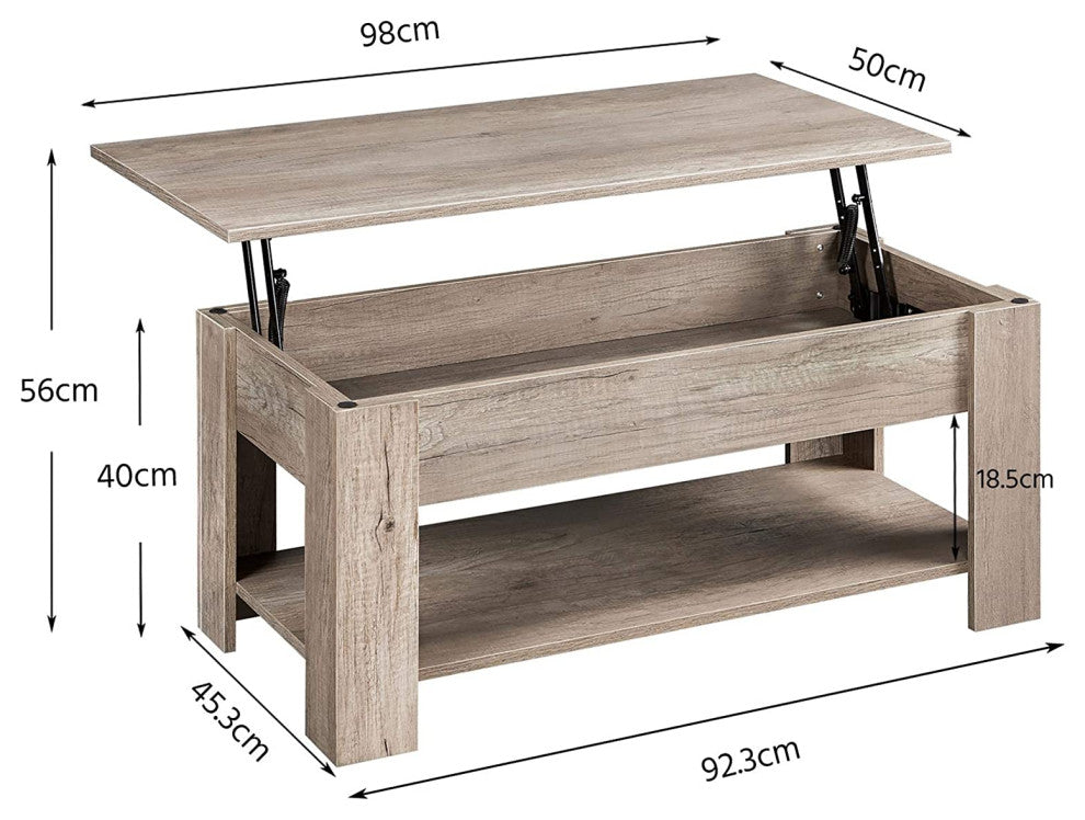 Lift Top Coffee Table with Hidden Compartment and Storage Shelf, Grey