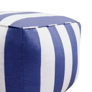 Pasargad Home Galaxy Collection White/Blue Poly Fabric Striped Pouf