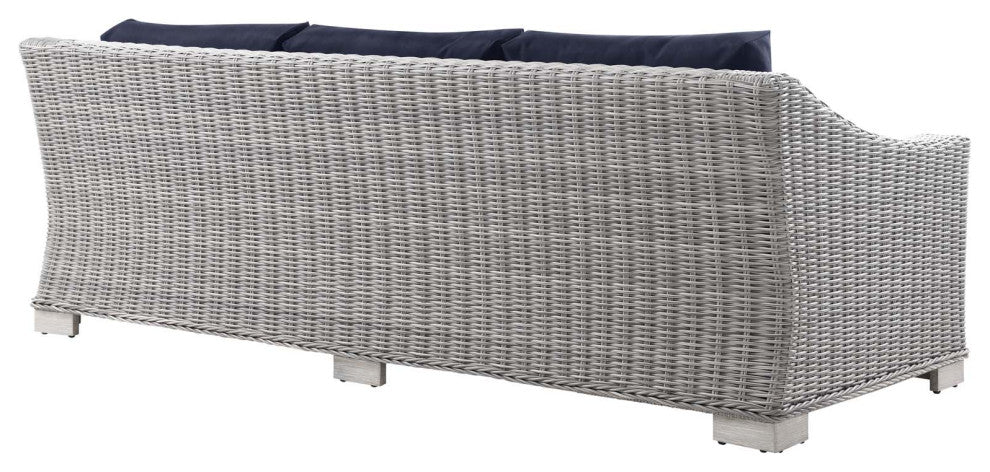 Conway Outdoor Patio Wicker Rattan Sofa Light Gray Navy