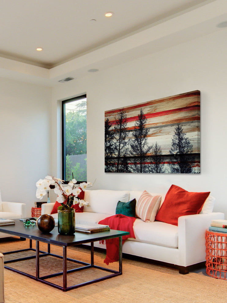 "Trees Against Red Striped Sky" Fine Art Canvas Print, 18"x12"