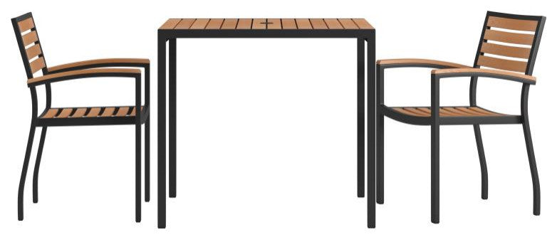 Lark 3 Pc Patio Dining Set- 35" Square Table w/Umbrella Hole & 2 Club Chairs