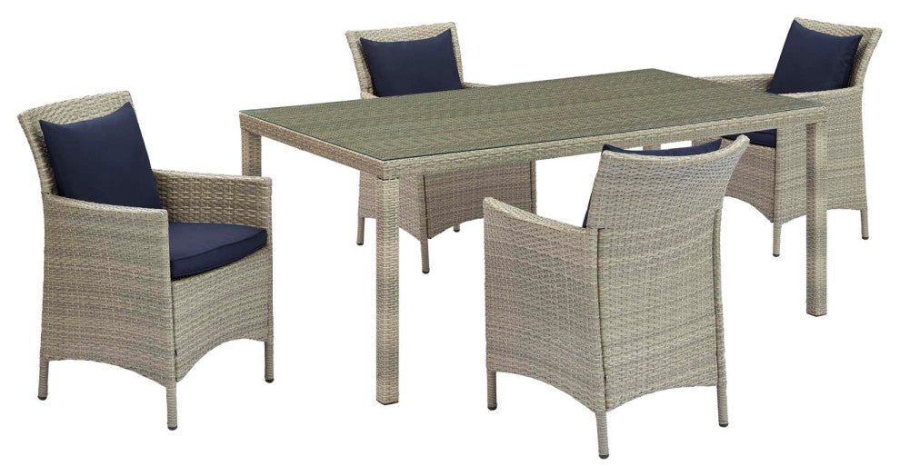 Conduit 5 Piece Outdoor Patio Wicker Rattan Dining Set Light Gray Navy