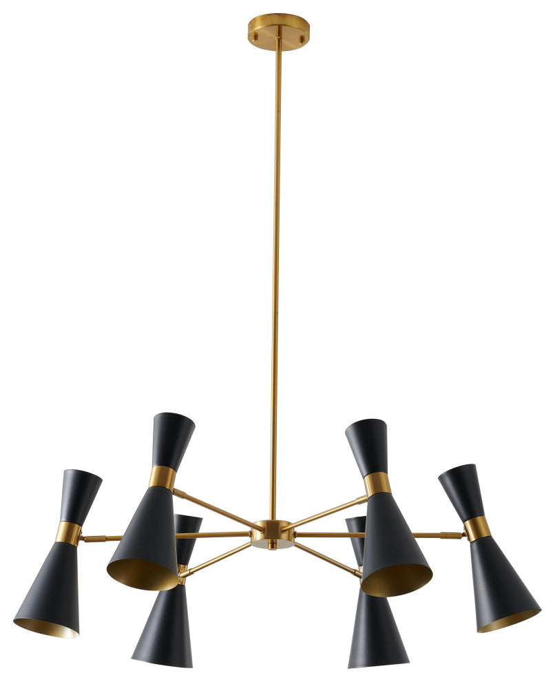 6-Light Gold Chandelier With Black Cone Shades