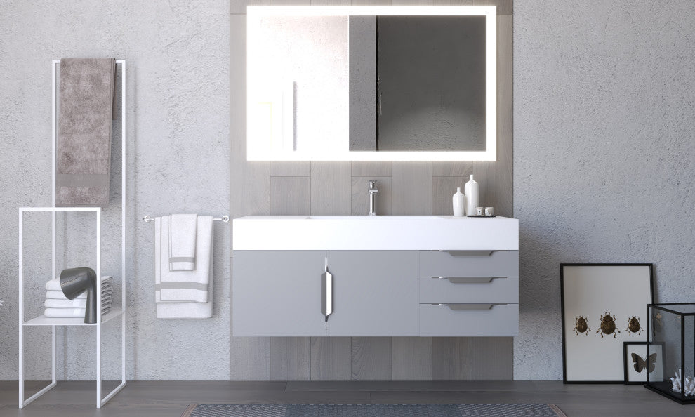 CastelloUSA Amazon 48" Wall Mounted Vanity Set, Gray, White Top, Brushed Nickel