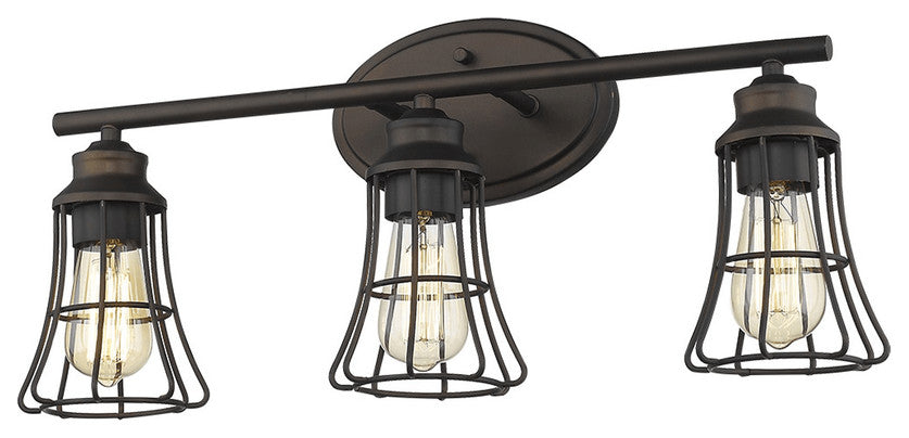 Three Light Bronze Cage Wall Light