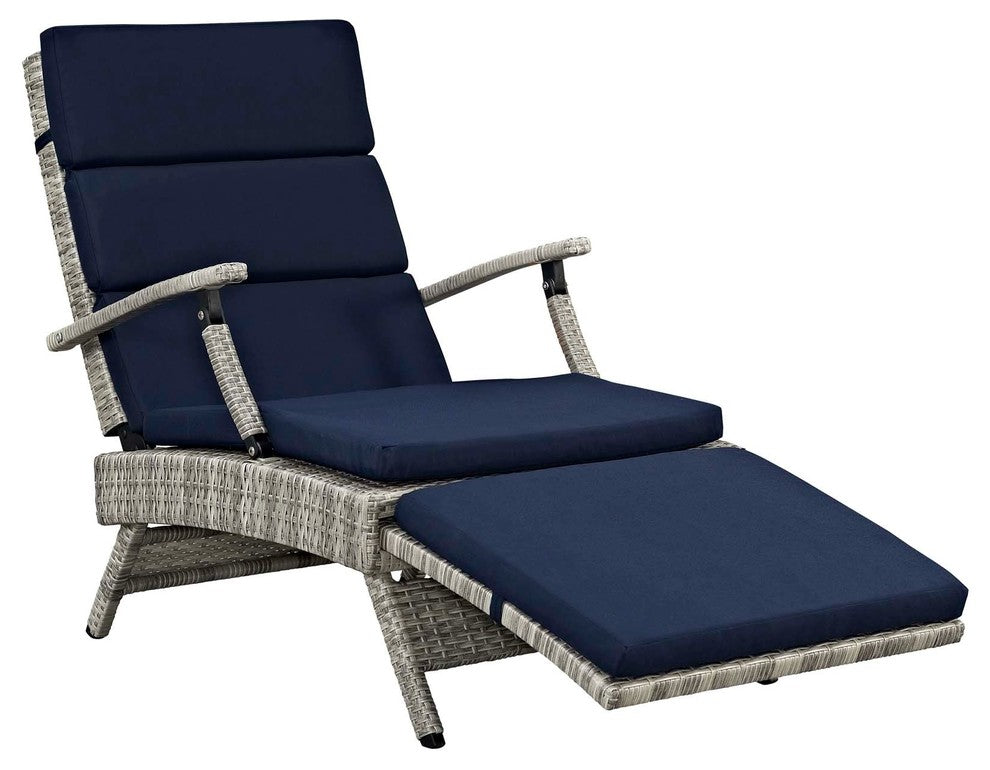 Envisage Chaise Outdoor Patio Wicker Rattan Lounge Chair-Light Gray Navy
