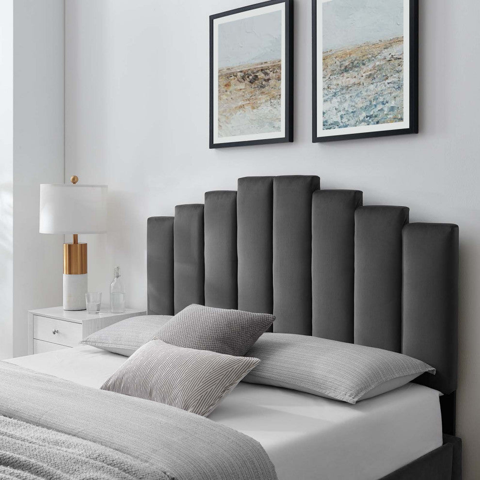 Headboard, Twin Size, Velvet, Dark Gray, Modern Contemporary, Bedroom