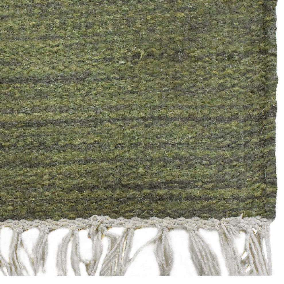 Hand Woven Flat Weave Kilim Wool Runner Area Rug Solid Olive D00111, Olive, [Rectangle] 8'x10'