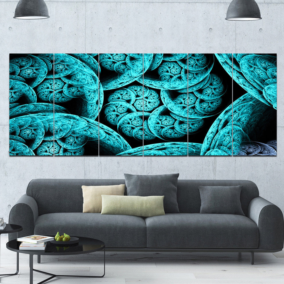 Blue Dramatic Clouds, Abstract Art on Canvas, 70"x28", 6 Panels