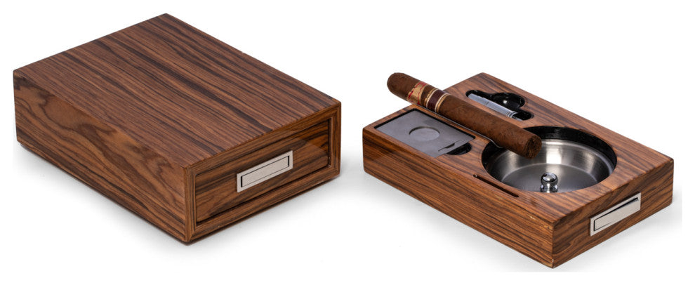 Cigar Ashtray/Cutter/Punch "Olive Wood" Color