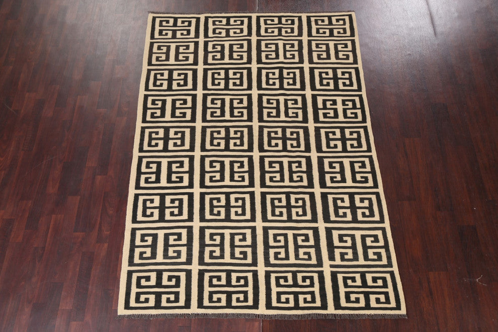 Natural Dye Tribal Geometric Kilim Oriental Area Rug Wool Flat-woven 6x8