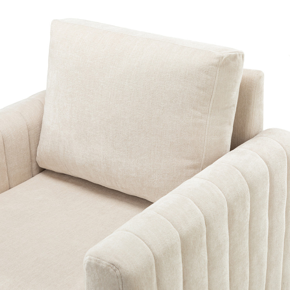 35" Comfy Club Chair for Bedroom With Wood Legs, Ivory