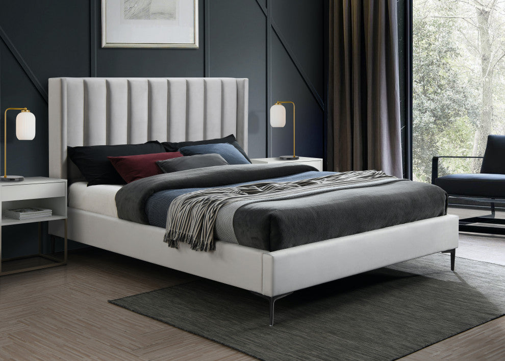 Nadia Velvet Upholstered Bed, Cream, Queen