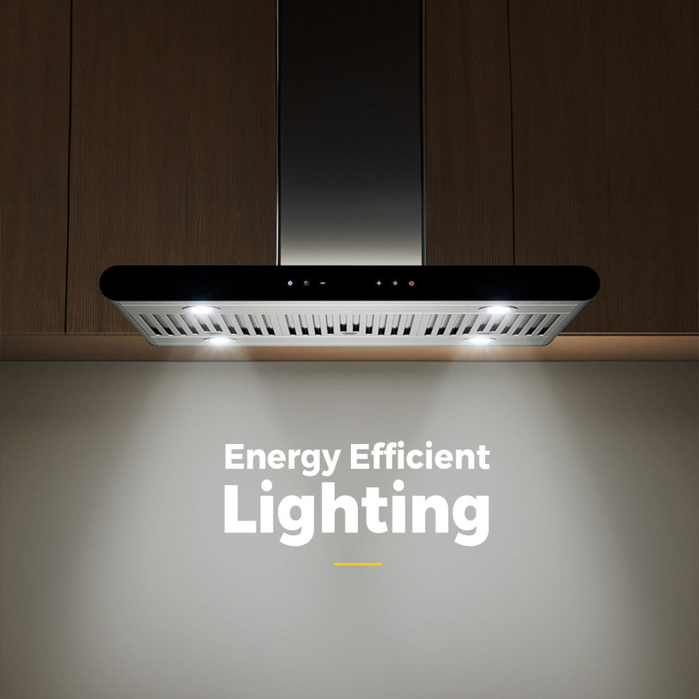 36 in. 400 CFM Island Range Hood Ducted Exhaust Kitchen Vent Tempered Glass