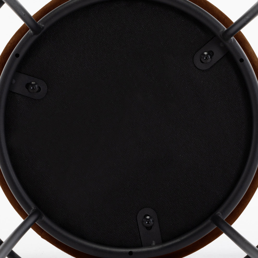 Set of 2 Round Circular Base Leathaire Bar Stools, Dark Brown
