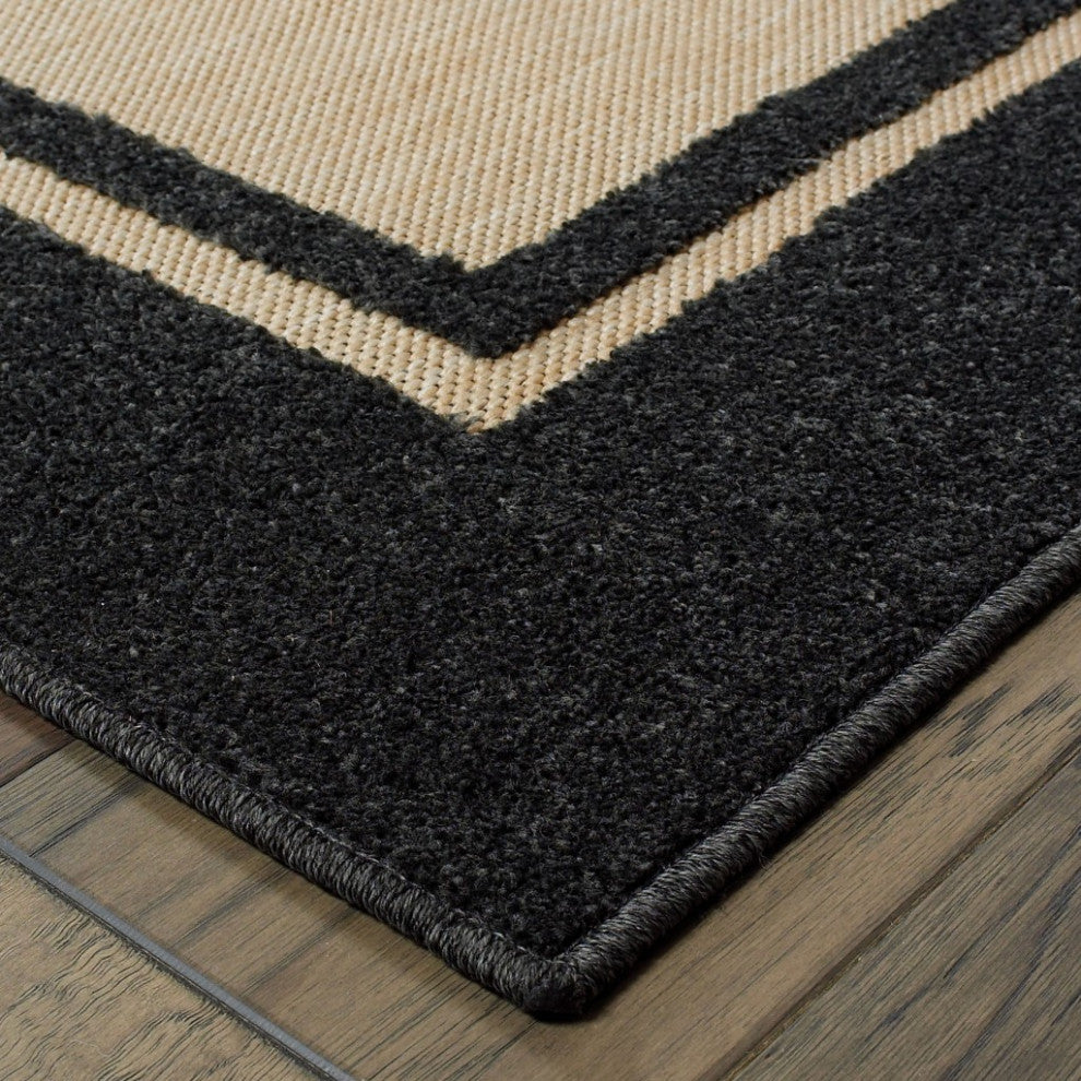 HomeRoots 9' x 12' Sand and Black Border Indoor Outdoor Area Rug