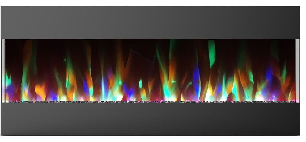 50" Recessed/Wall-Mounted Electric Fireplace With Crystals and Flame Display
