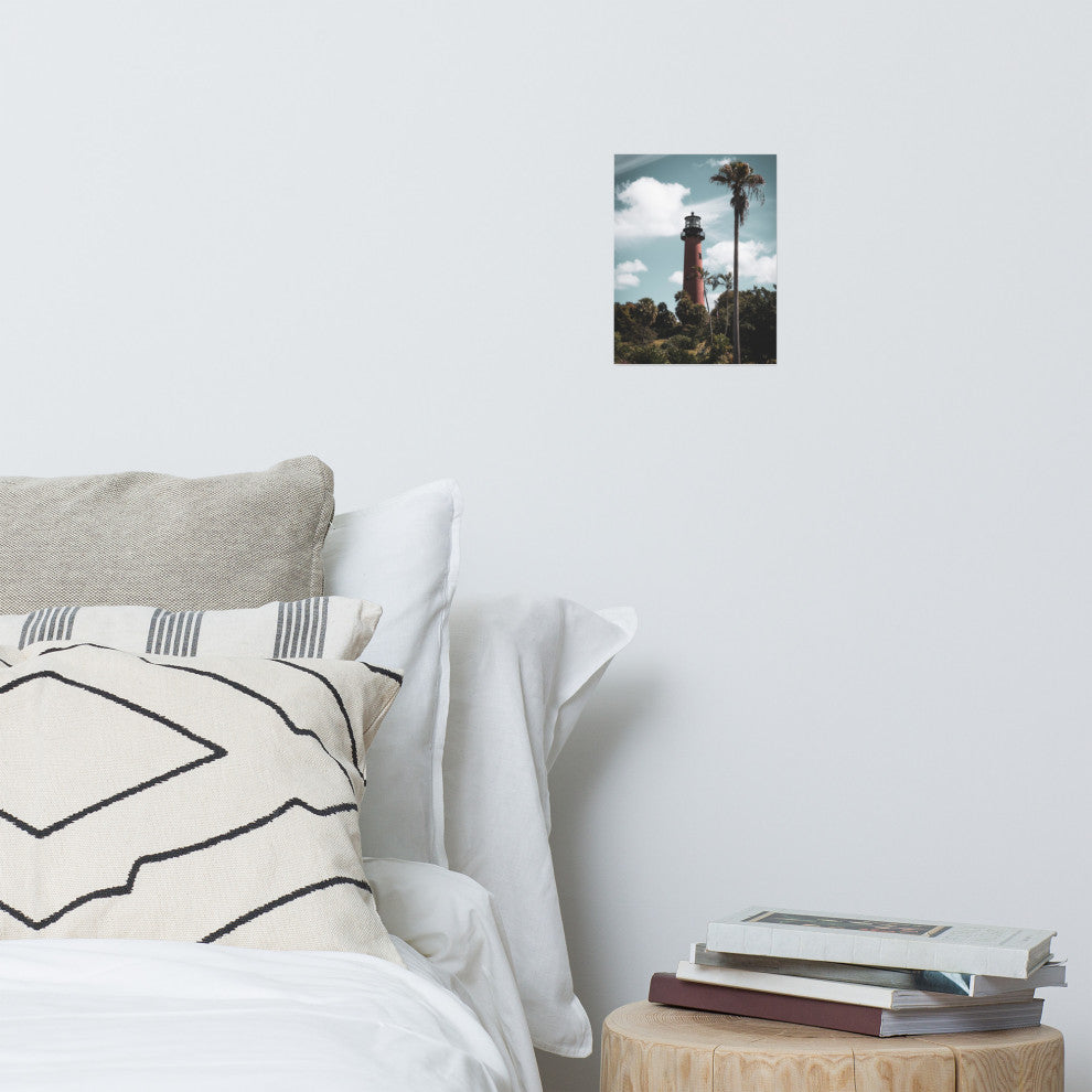 Jupiter Lighthouse Colorized Coastal Landscape Photo Unframed Wall Art Print, 8" X 10"