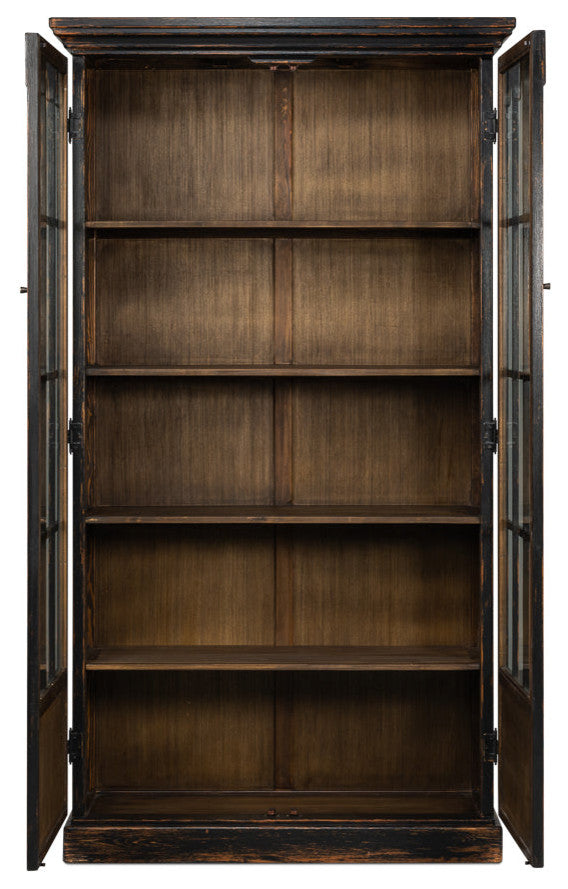 Edgar Allan Glass Doors Curio Bookcase Black