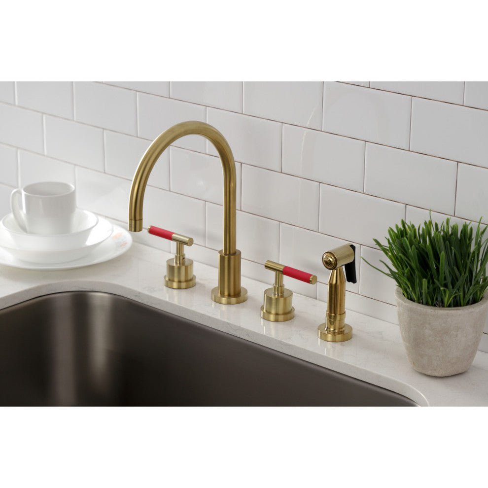 KS8727CKLBS Kaiser Widespread Kitchen Faucet With Brass Sprayer, Brushed Brass