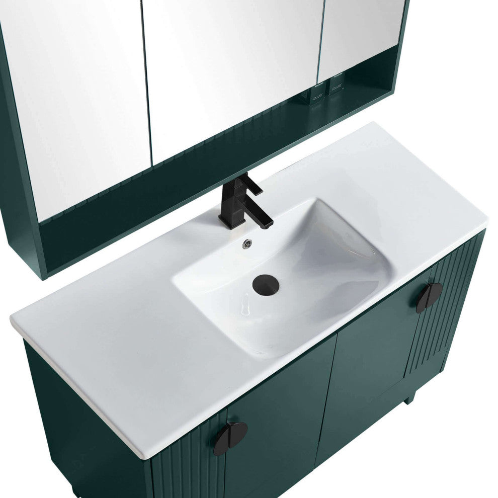 Venezian Single Bathroom Vanity, Green, 48", Black Handles, One Sink