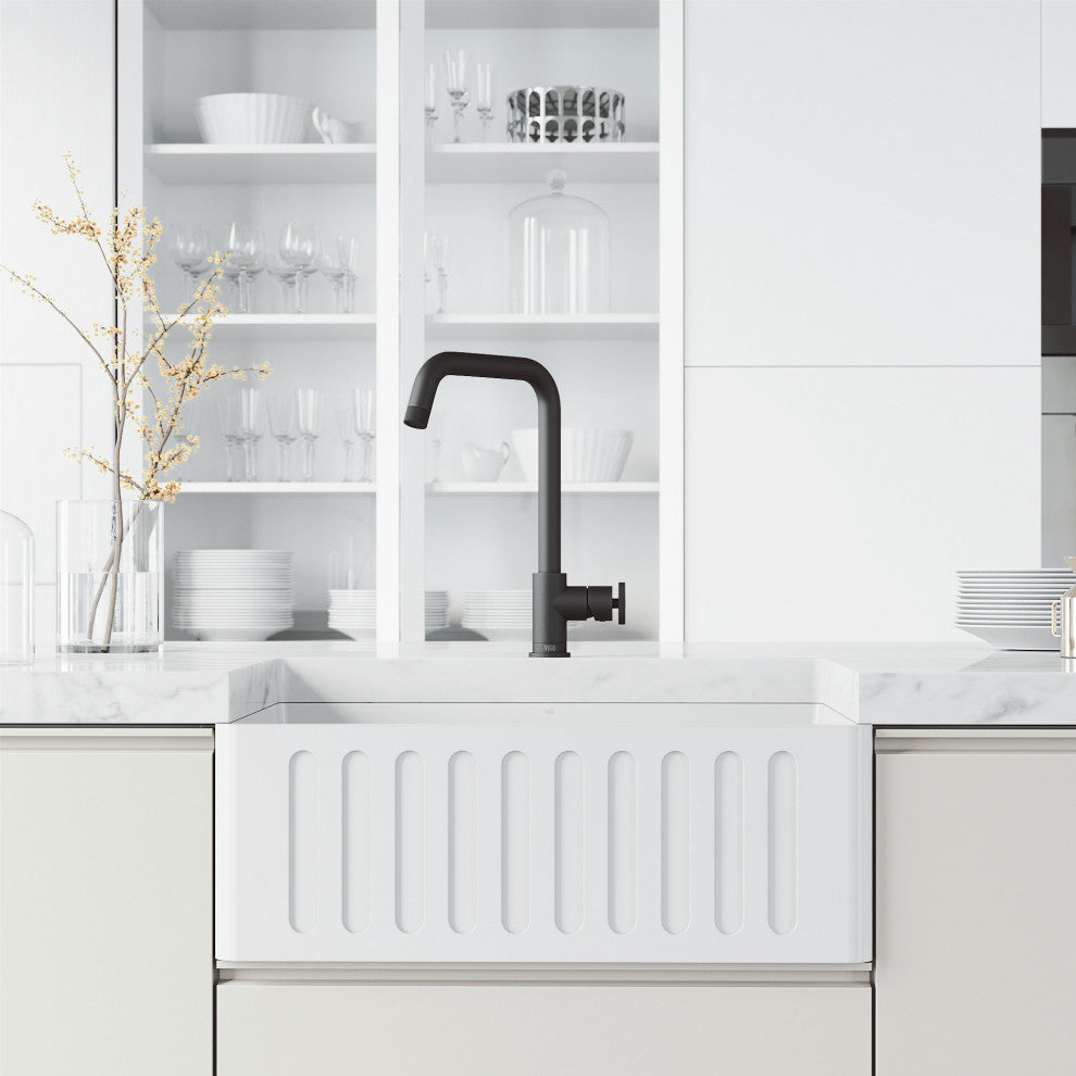 VIGO Cass Industrial 14" H Single Handle Kitchen Bar Faucet, Matte Black
