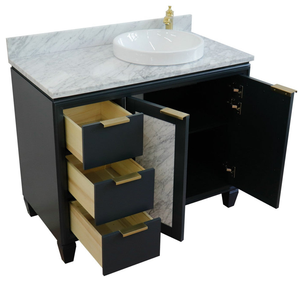 43" Single Vanity, Dark Gray Finish With White Carrara