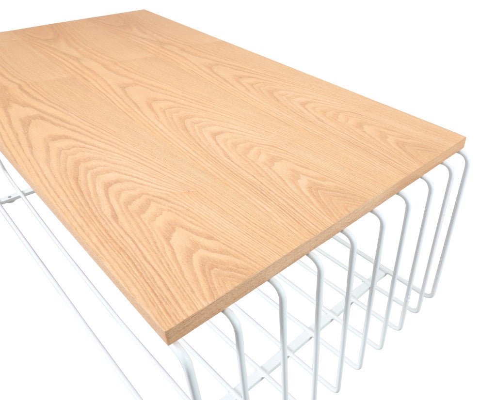 LeisureMod Walden Rectangular Coffee Table Powder Coated Steel Frame, White