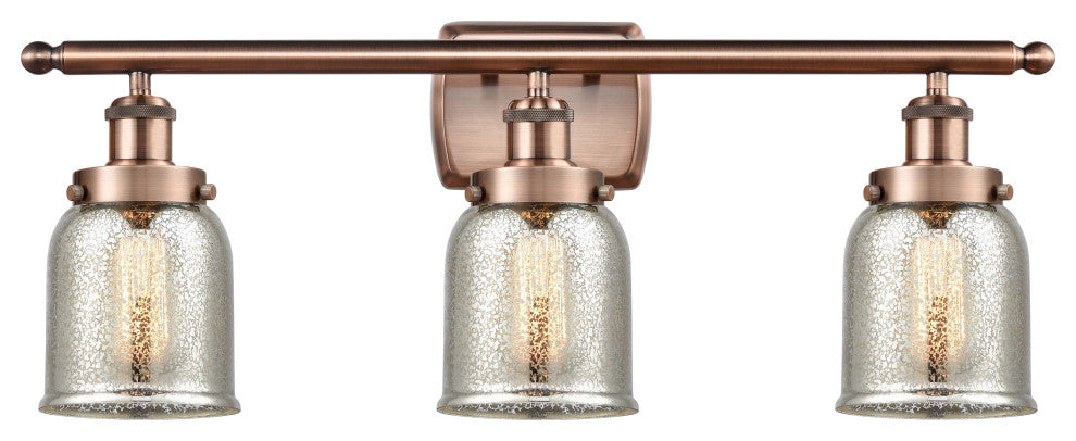 Small Bell 3 Light Bath Vanity Light, Antique Copper, Silver Plated Mercury