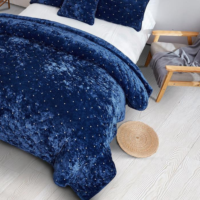 Velvet Dreams Dark Blue Plush Diamond Tufted Bedspread, King