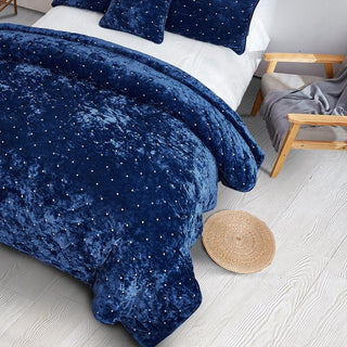 Velvet Dreams Dark Blue Plush Diamond Tufted Bedspread, King