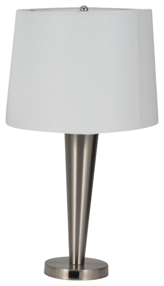 Metal, Set of 2, 25"H, Slim Cone Table Lamps, Nickel