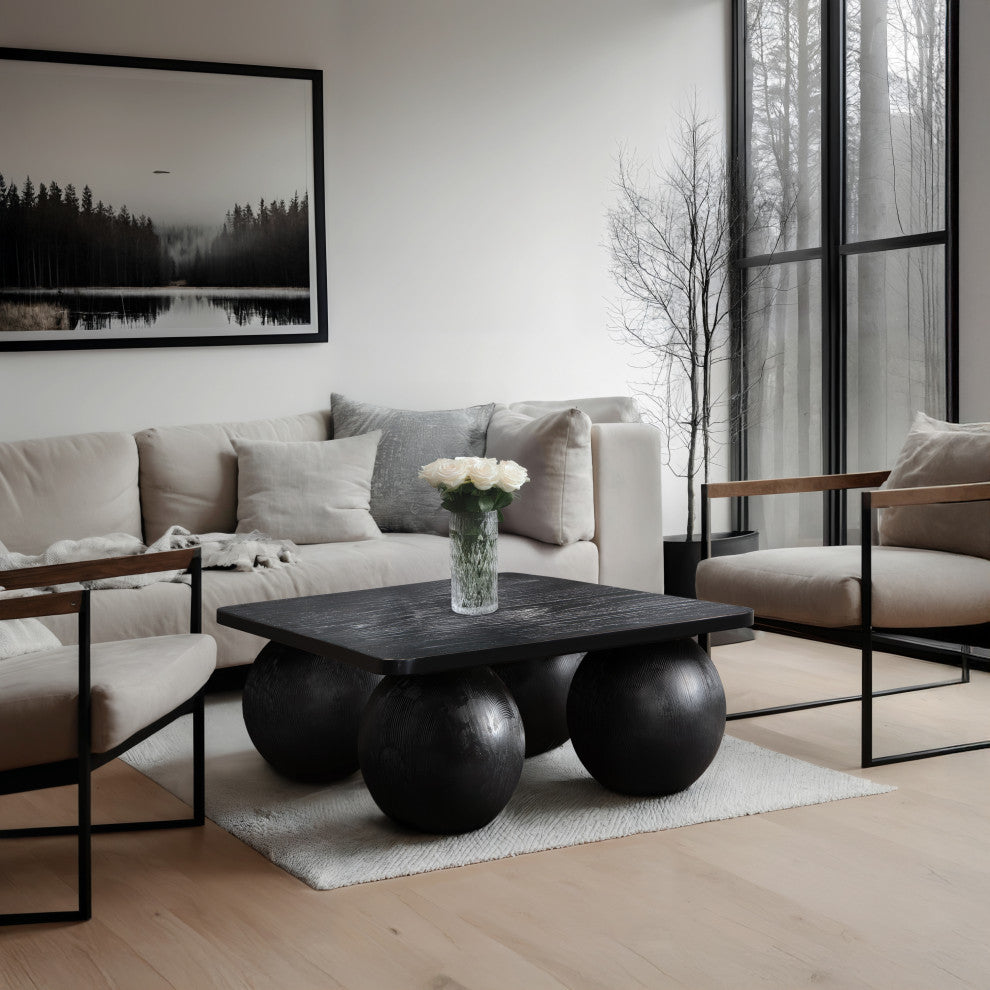 Fitch Oak Veneer Coffee Table, Black, Square
