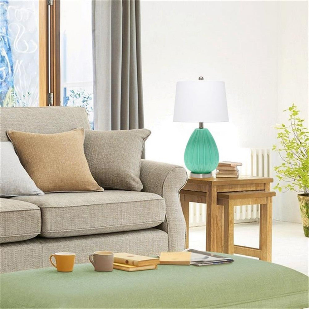 Elegant Designs Creased Table Lamp with Fabric Shade, Seafoam
