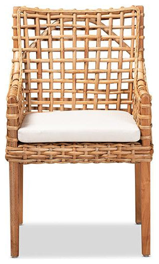 Saoka Modern Natural Brown Finished Wood and Rattan Dining Chair
