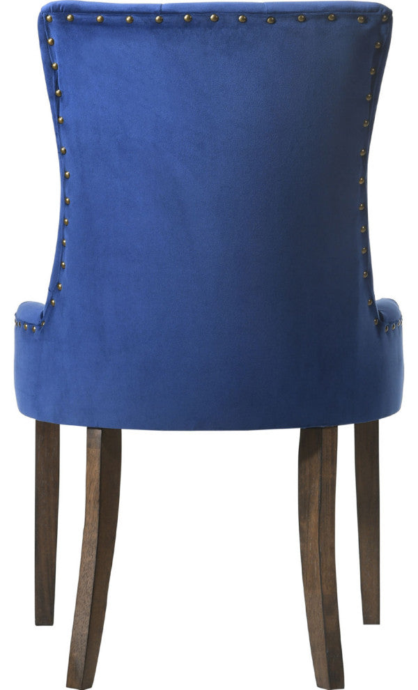 Set of 2 Blue Velvet Side Chair, Espresso Finish