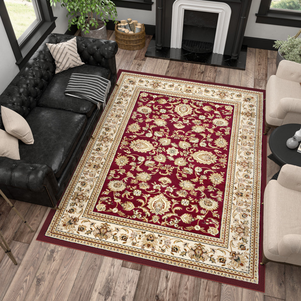 Gabrielle Transitional Border Red Rectangle Area Rug, 10.6'x14.6'