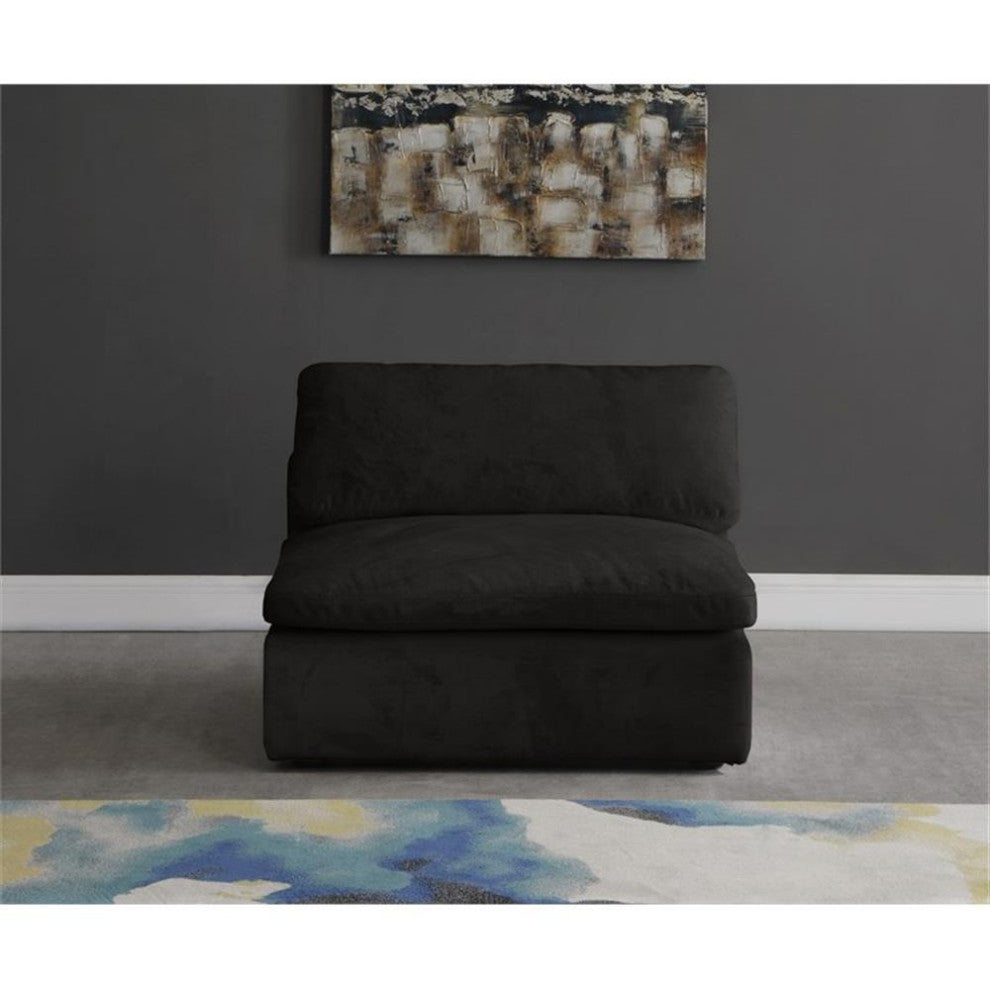 Maklaine Contemporary Velvet Modular Armless Chair in Soft Black