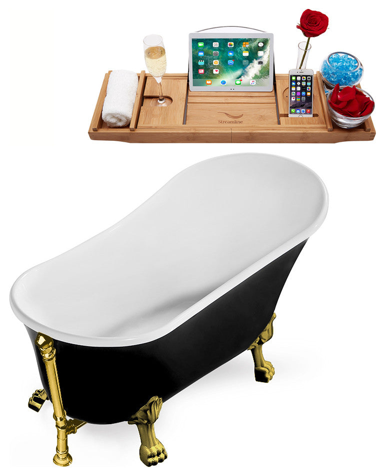 67" Streamline N345BGL-GLD Clawfoot Tub and Tray With External Drain