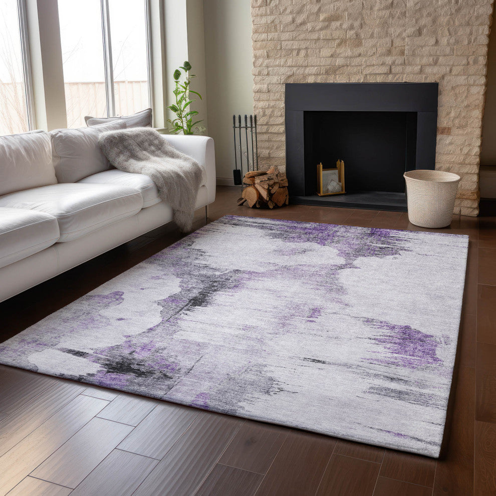 Premium Machine Washable Mayfield AMF710 Purple 3' x 5' Rug