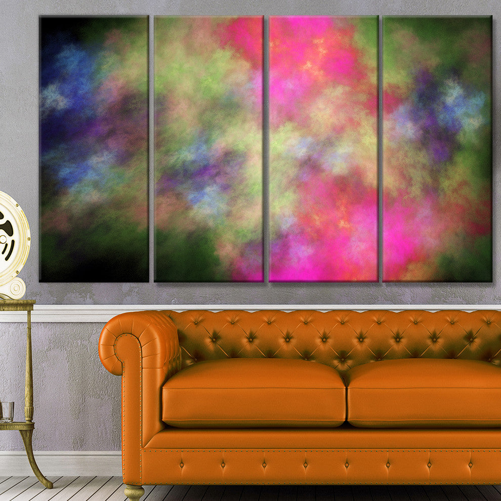 Pink Starry Fractal Sky, Abstract Canvas Art Print, 48"x28", 4 Panels