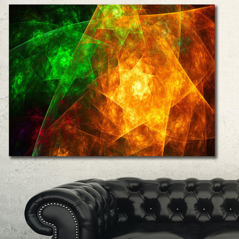 Yellow Rotating Polyhedron, Oversized Abstract Canvas Art Print, 60x40