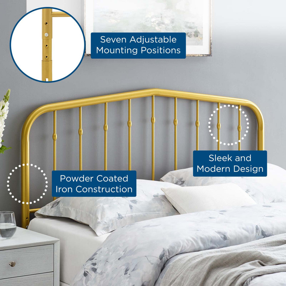 Headboard, Full Size, Metal, Gold, Modern Farmhouse, Bedroom Master Suite