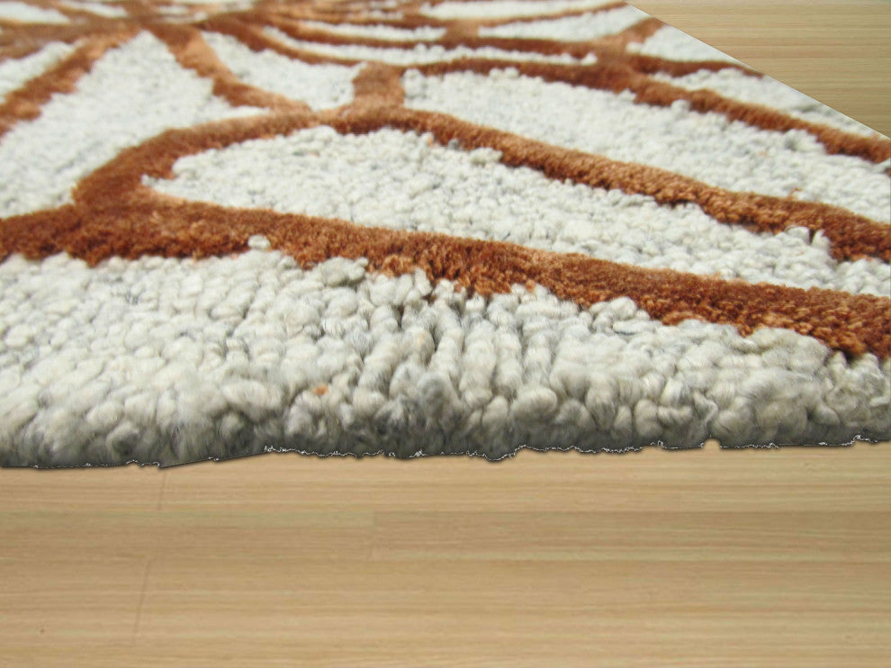 Hand-Tufted Wool and Viscose Ivory Transitional Trellis Sunflower Rug, 8'9x11'9